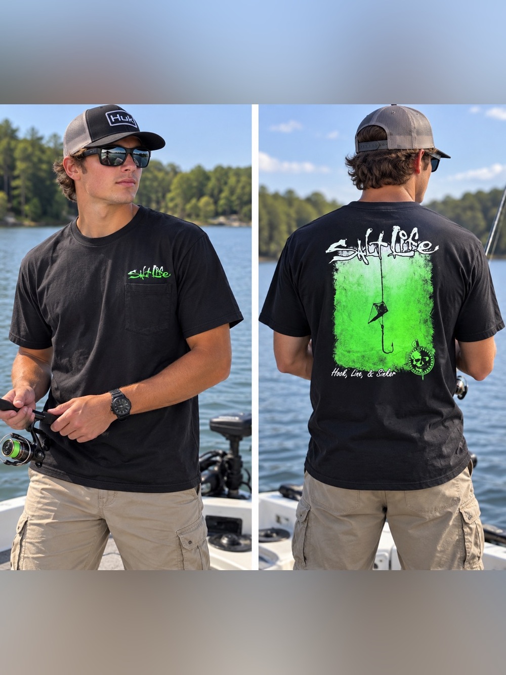 Salt Life Black Short Sleeve Pocket Tee with Neon Green Logo